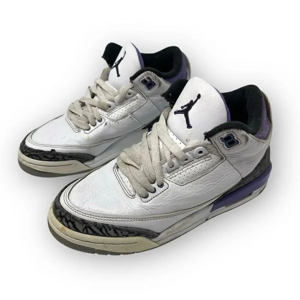Nike Air Jordan 3 DM0967-105 White Purple Basketball Sneakers Youth Size 4.5